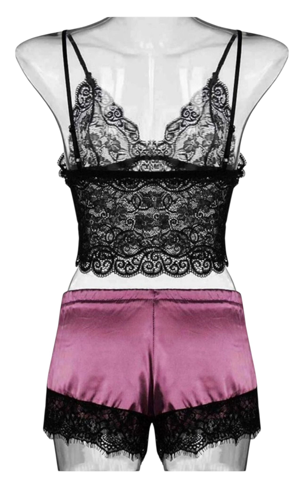 Women’s Lace Silk Pyjama Set – 2-Piece Sleepwear Lingerie