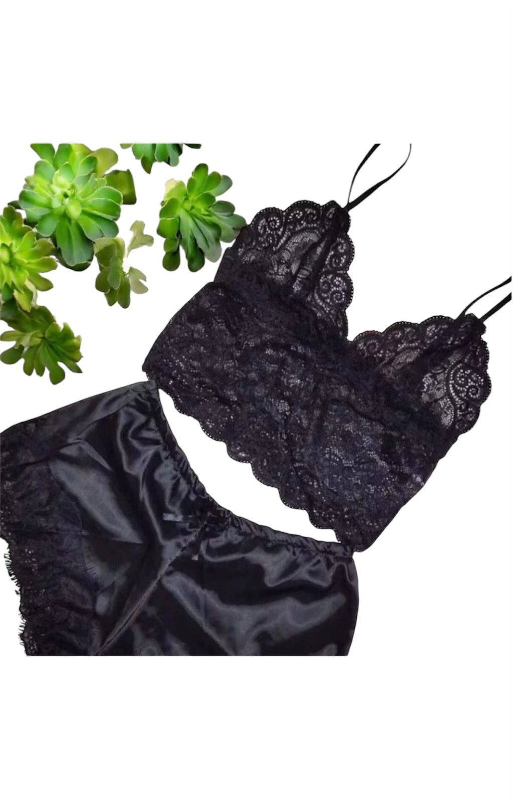 Women’s Lace Silk Pyjama Set – 2-Piece Sleepwear Lingerie