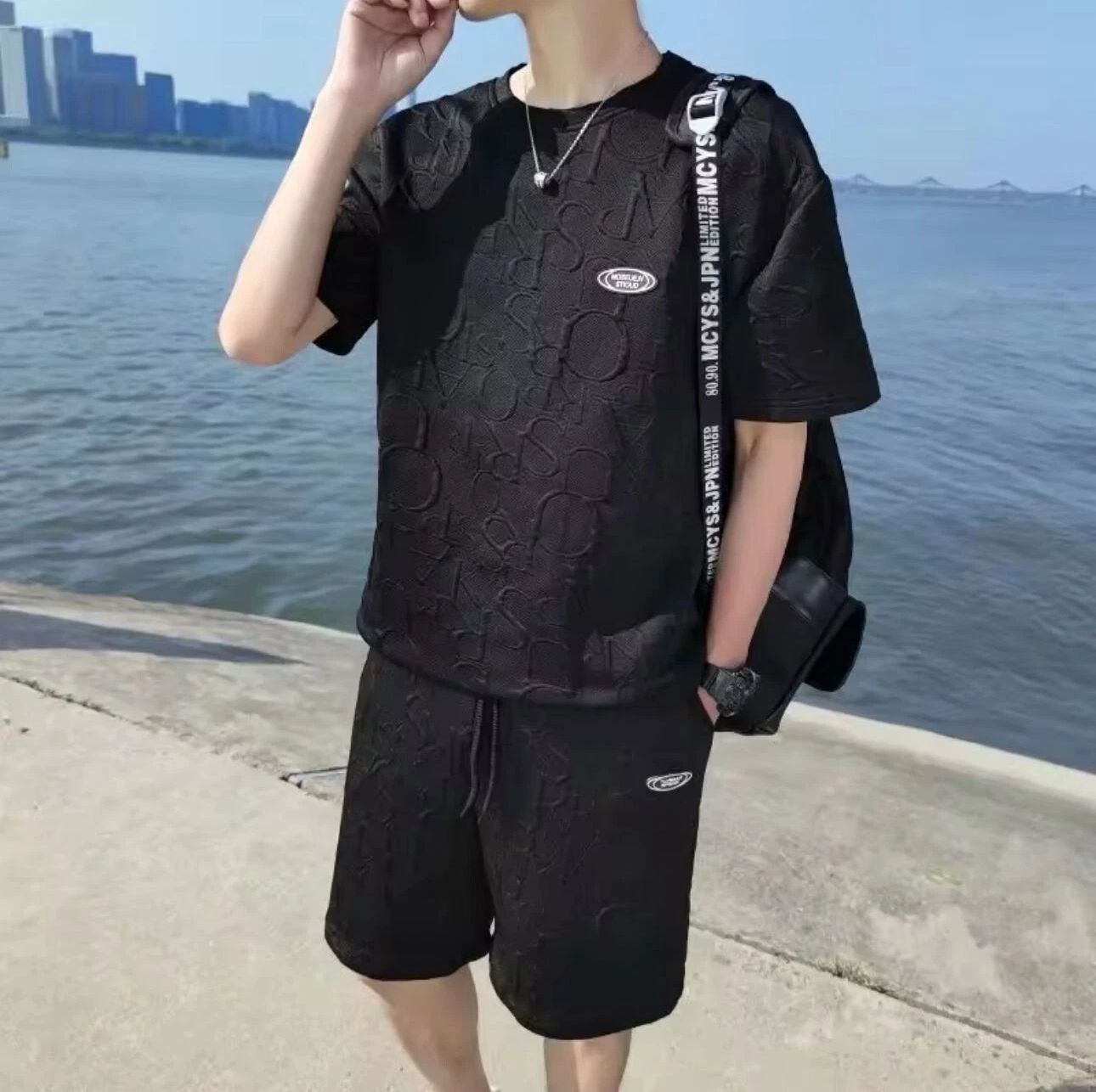 Men’s 3D Embossed T-Shirt & Shorts Set