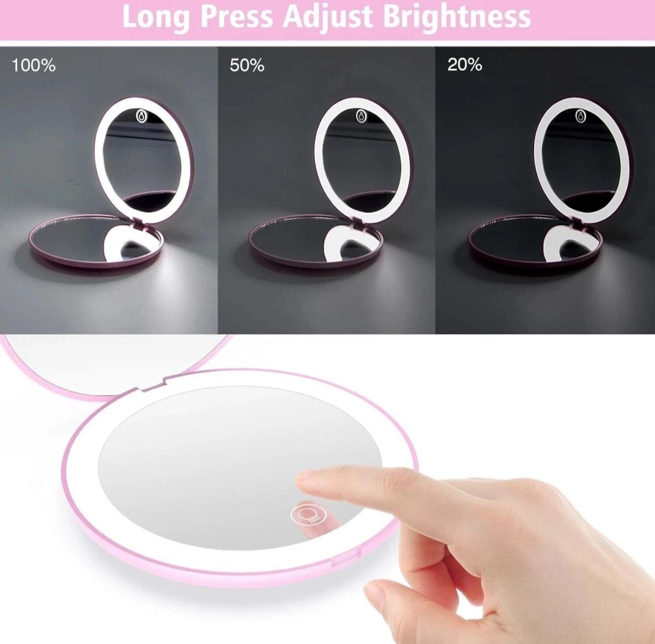 Folding LED Makeup Mirror – Portable, Rechargeable & Handheld