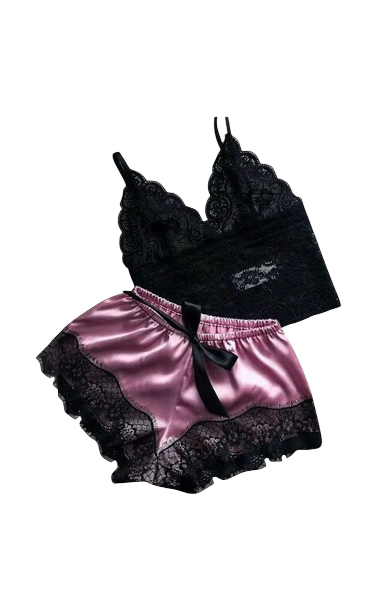 Women’s Lace Silk Pyjama Set – 2-Piece Sleepwear Lingerie