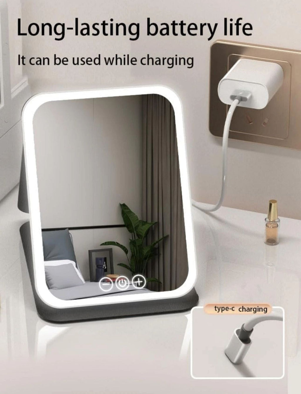 Portable Travel Makeup Mirror – Foldable & Rechargeable with Lights