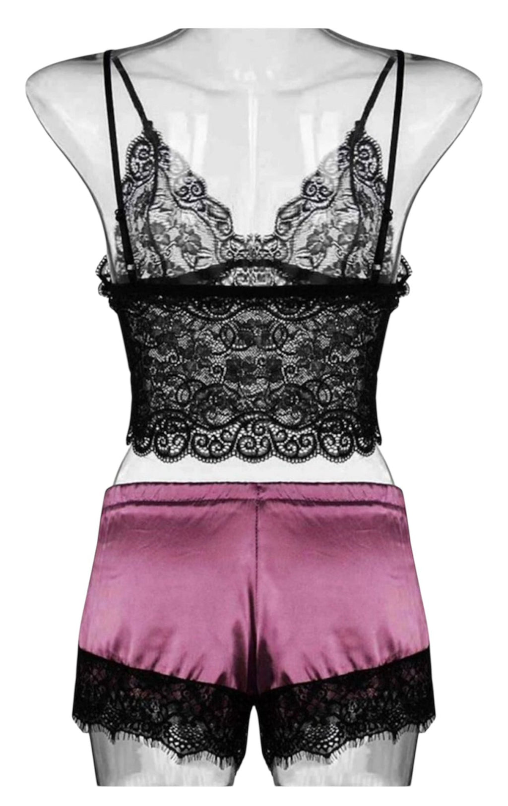 Women’s Lace Silk Pyjama Set – 2-Piece Sleepwear Lingerie