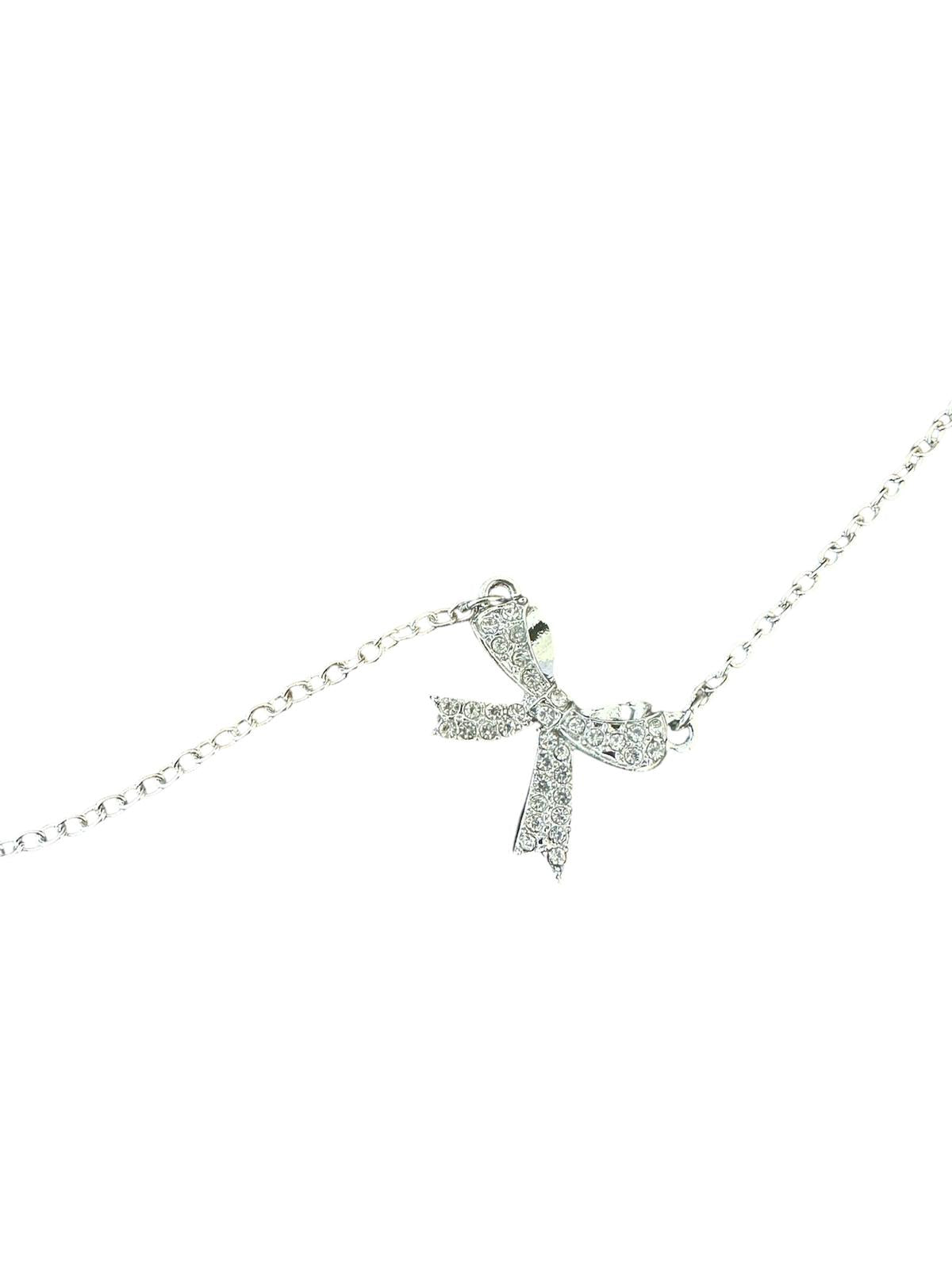 Gold Color Bowknot Rhinestone Pendant Necklace