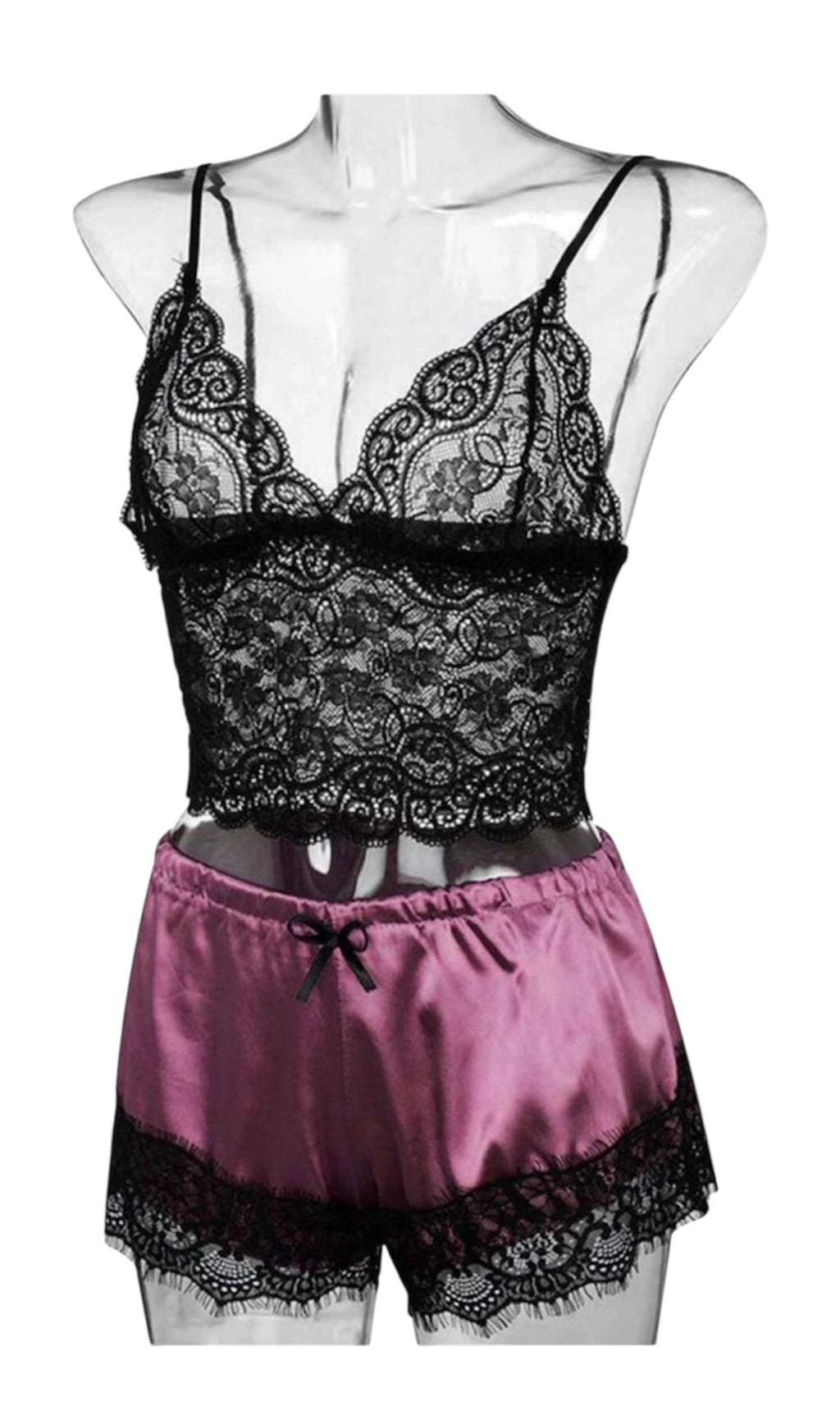 Women’s Lace Silk Pyjama Set – 2-Piece Sleepwear Lingerie