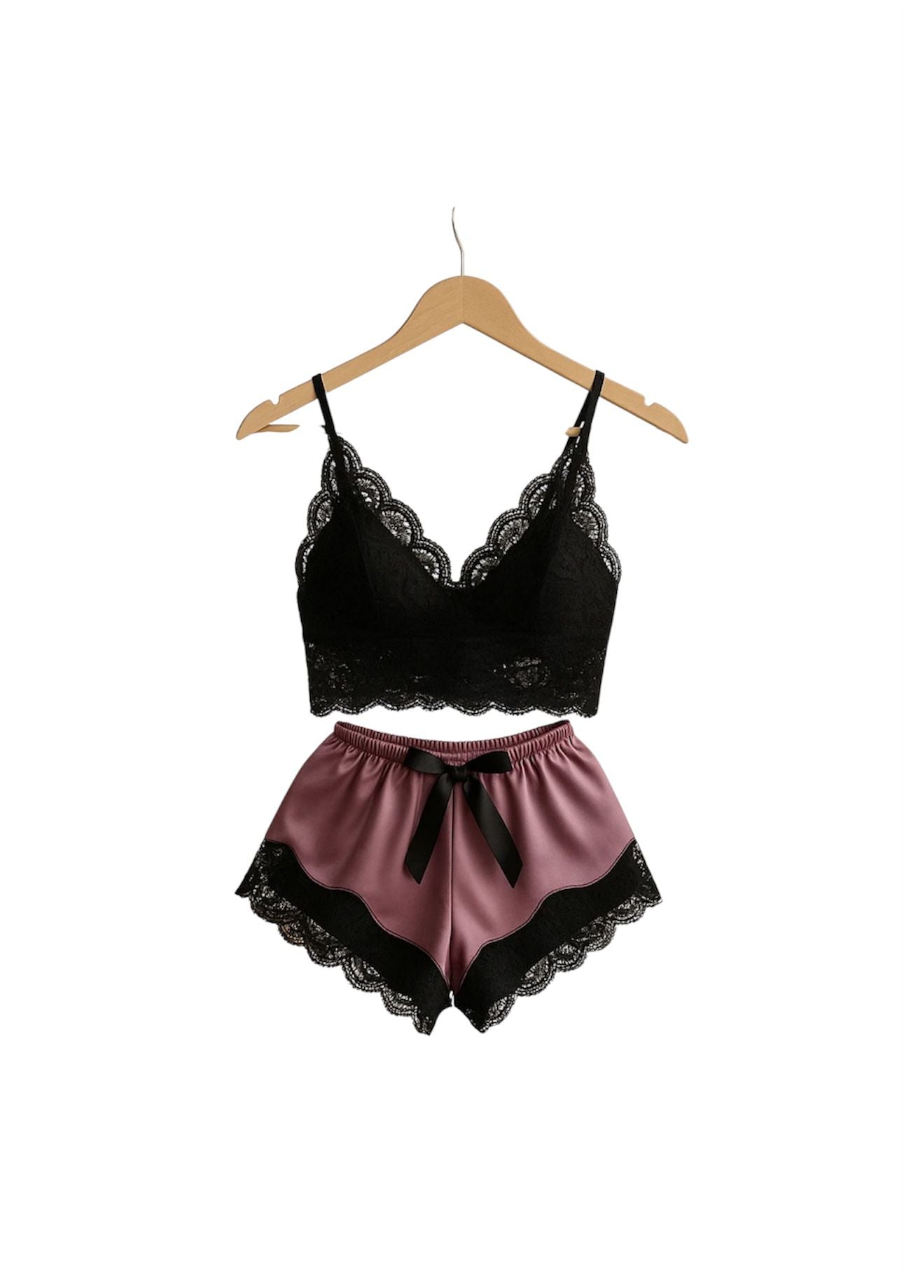 Women’s Lace Silk Pyjama Set – 2-Piece Sleepwear Lingerie